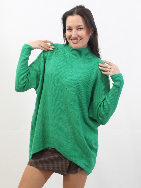 Пуловер диагональ зеленый
